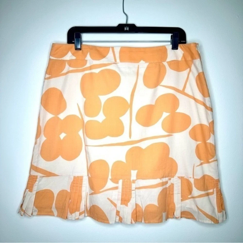 Anthropologie Elevenses Orange White Mini Skirt with Pleats Size 14
